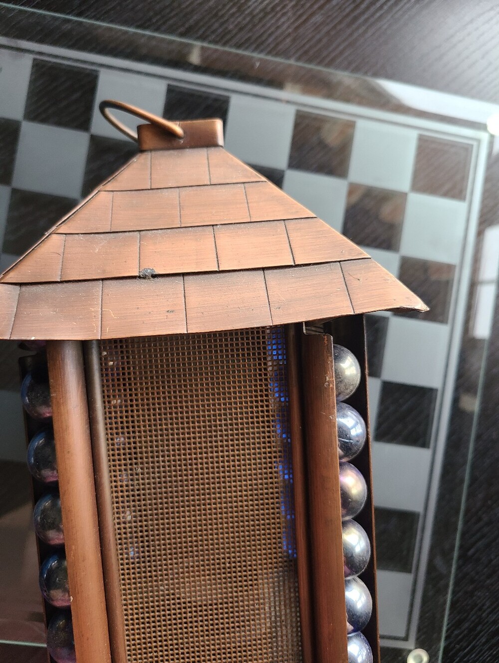 Blue and Bronze Decorative Lantern with Glass Bead Accents - Picture 13 of 13